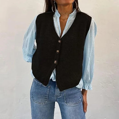Women's knitted vest with V-neck and buttons