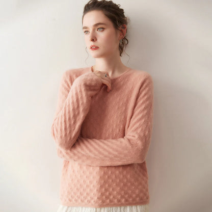 Damen Pullover Rundhalsausschnitt Langarm Strickpullover Strukturiert