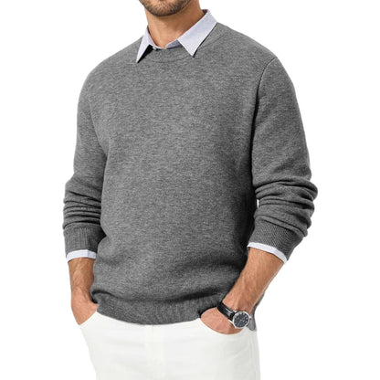 Herren Rundhals Pullover Strickpullover Einfarbig mit Langen Ärmeln