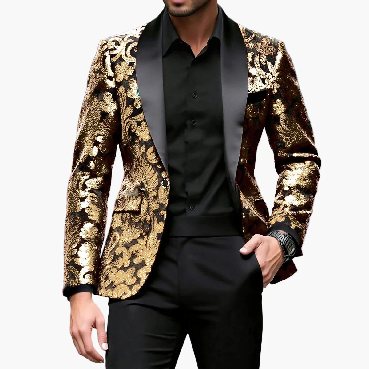 Men's Tuxedo Jacket – Elegant Party Blazer with Glitter Sequins and Modern Shawl Collar for Festive Occasions