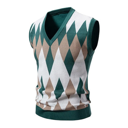 Men's Argyle knitted vest V-neck sleeveless pullover vest
