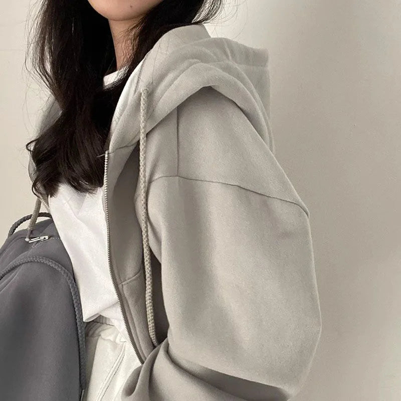 Women's cropped zip-up hoodie - Oversized fit