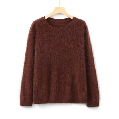 Soft women's crew-neck long-sleeve knit sweater