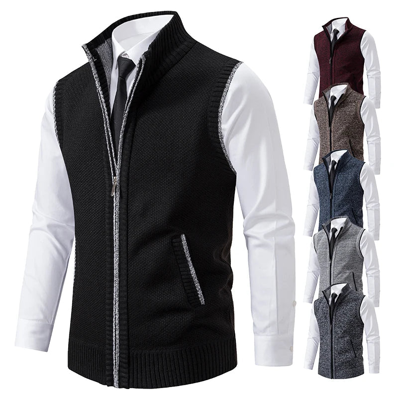 Men's knitted vest with stand collar zipper