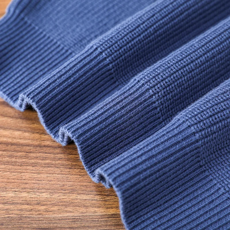 Men's crew-neck knit pullover ribbed solid-color long-sleeve