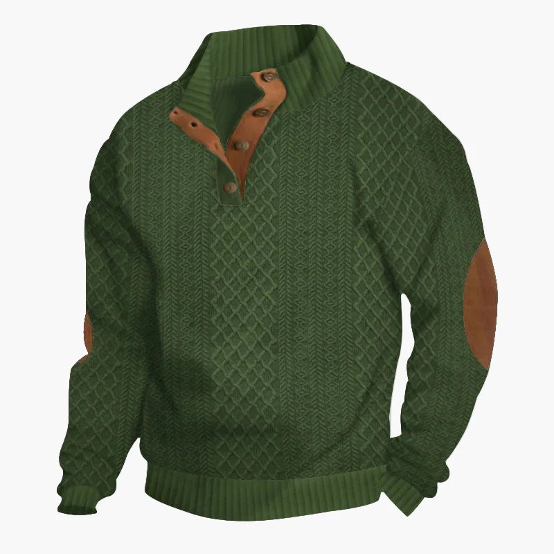 Men's knitted sweater in vintage style with button placket and elbow patches – perfect for leisure and outdoor activities