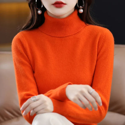 Women's turtleneck sweater made of soft material long sleeves in various colors
