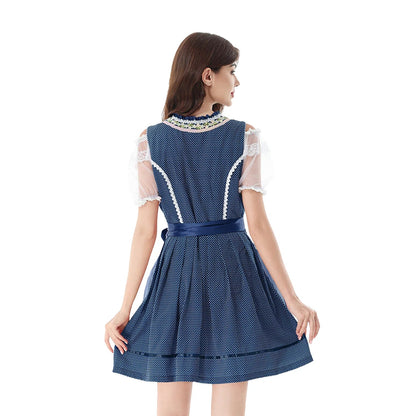 Women's dirndl set with blouse, checkered apron, bow, short