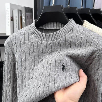Zopfmuster Pullover Rundhals für Herren, langärmlig