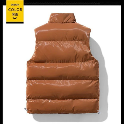 Shiny Quilted Vest for Men with Stand-Up Collar - Black