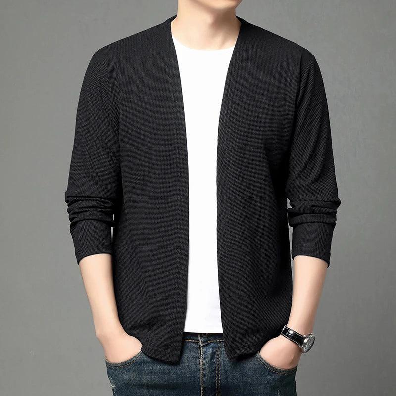 Herren Cardigan Offen Langarm V-Ausschnitt Strickjacke