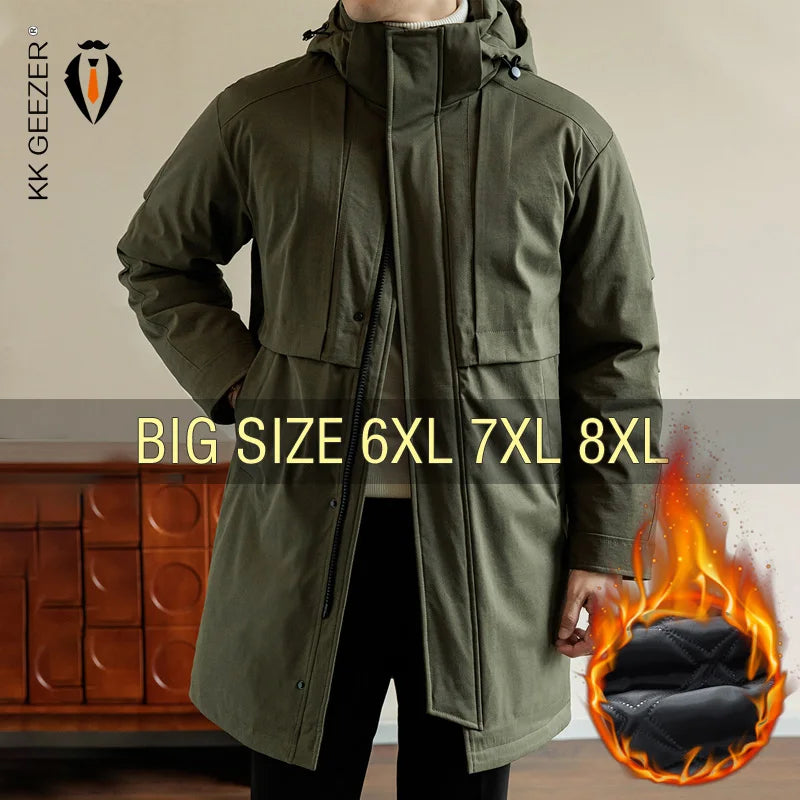 Herren Winterparka Lang mit Kapuze Warm Gefüttert