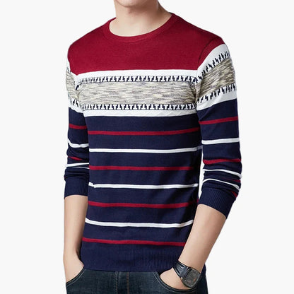 Herren Rundhals-Strickpullover mit modernem Streifenmuster – Lässig & Stilvoll für Alltag und Freizeit