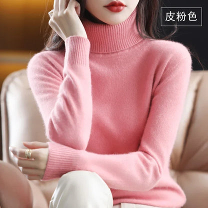 Women's turtleneck sweater long sleeves fine-knit sweater soft material