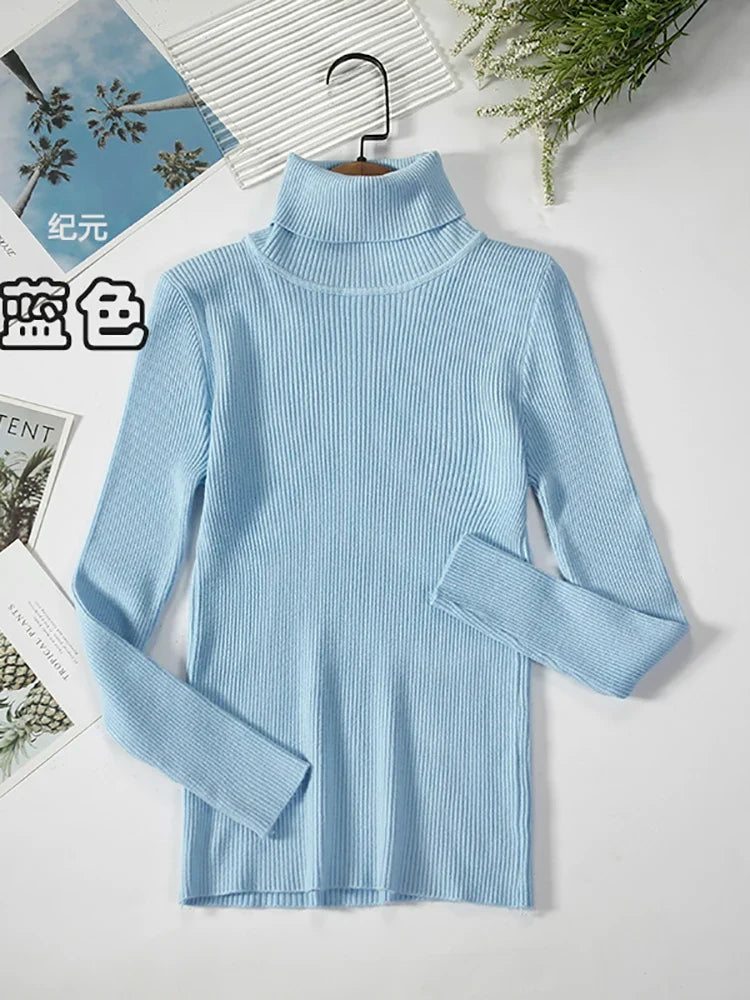 Ribbed women's basic long-sleeved turtleneck sweater