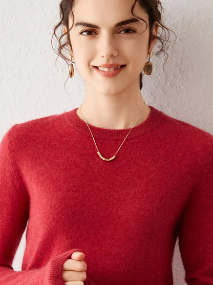 Women's crew-neck long-sleeve basic knitted sweater, cozy pullover