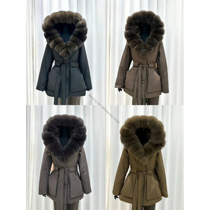 Damen Winterjacke mit Fellkapuze, tailliert, gefüttert