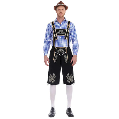 Men’s traditional lederhosen set with checked shirt, Oktoberfest costume