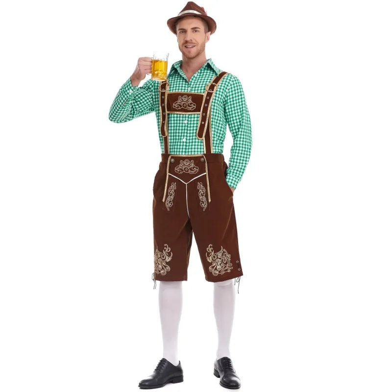 Men’s traditional lederhosen set with checked shirt, Oktoberfest costume