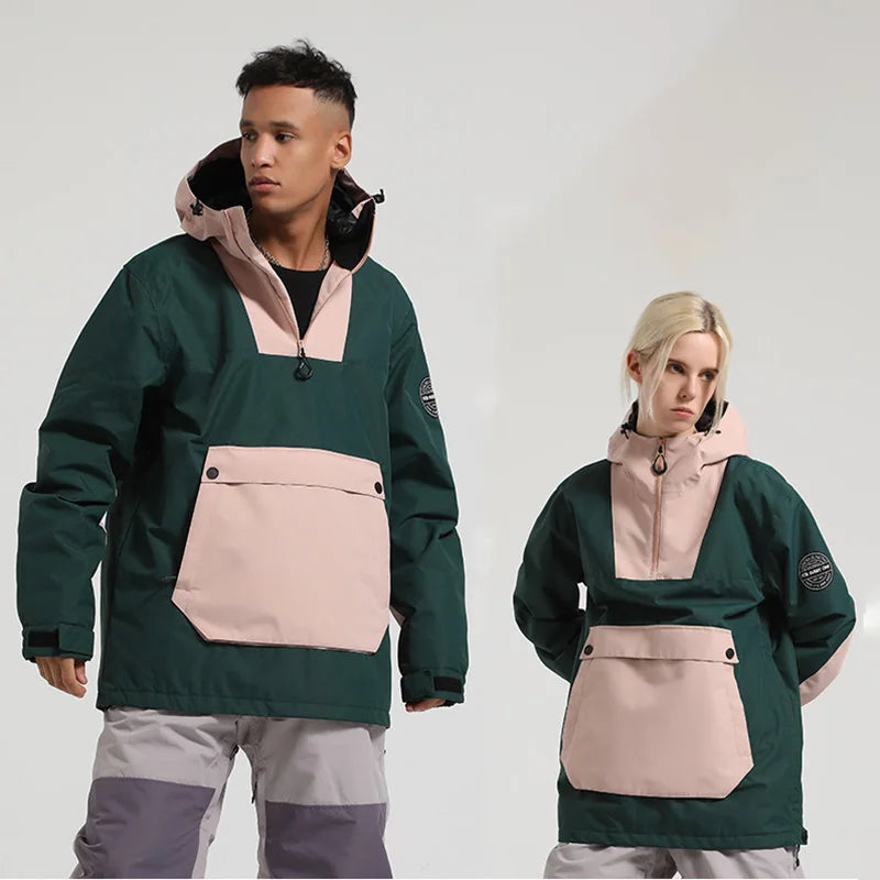 Unisex Winterjacke Anorak mit Kapuze, Reißverschluss & großer Kängurutasche – Wasserdichte Übergangsjacke