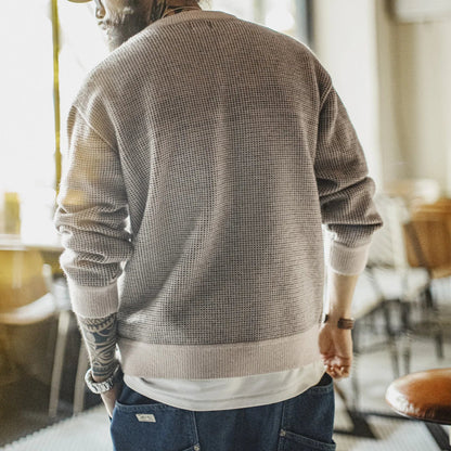 Herren Pullover Waffelstrick Rundhalsausschnitt Beige