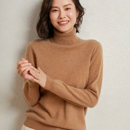 Women's long-sleeved turtleneck knitted sweater, warm, solid color