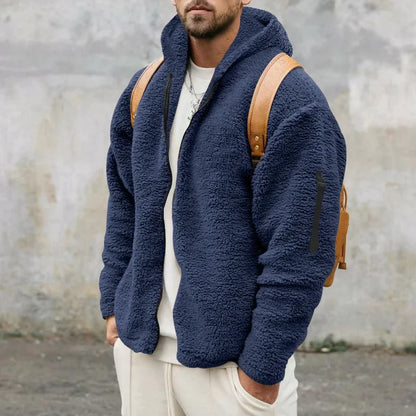 Teddyfleece Kapuzenjacke mit Reißverschluss und Ärmeltasche für Herren