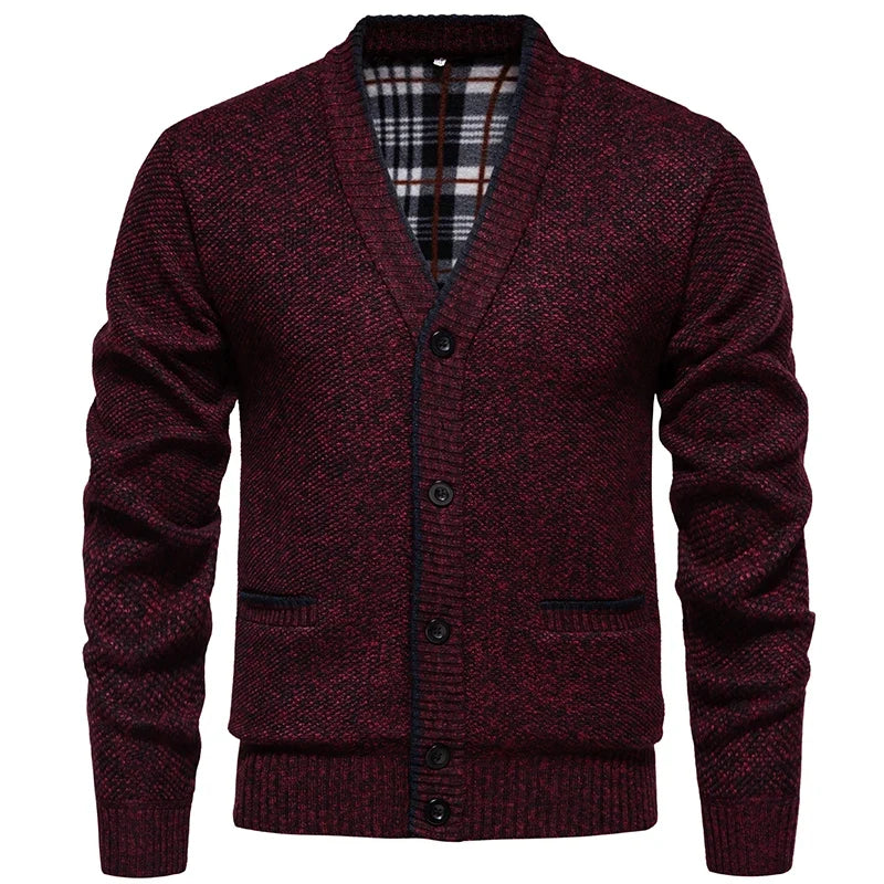 Herren Strickjacke V-Ausschnitt Knopfleiste Mottiert Grau