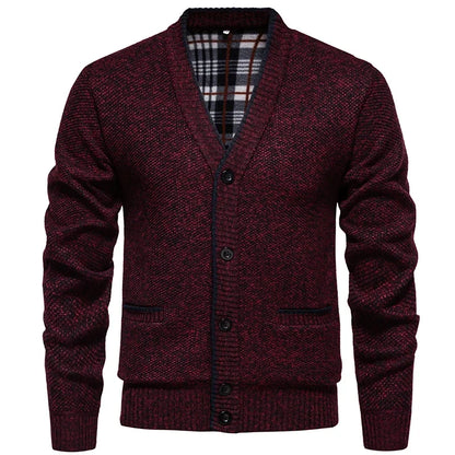 Herren Strickjacke V-Ausschnitt Knopfleiste Mottiert Grau