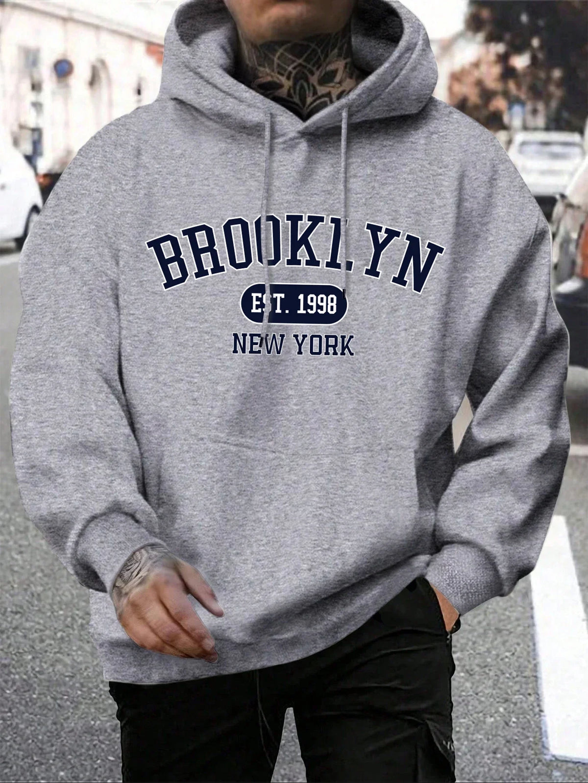 Unisex Kapuzenpullover mit Kordelzug und Schriftzug Aufdruck