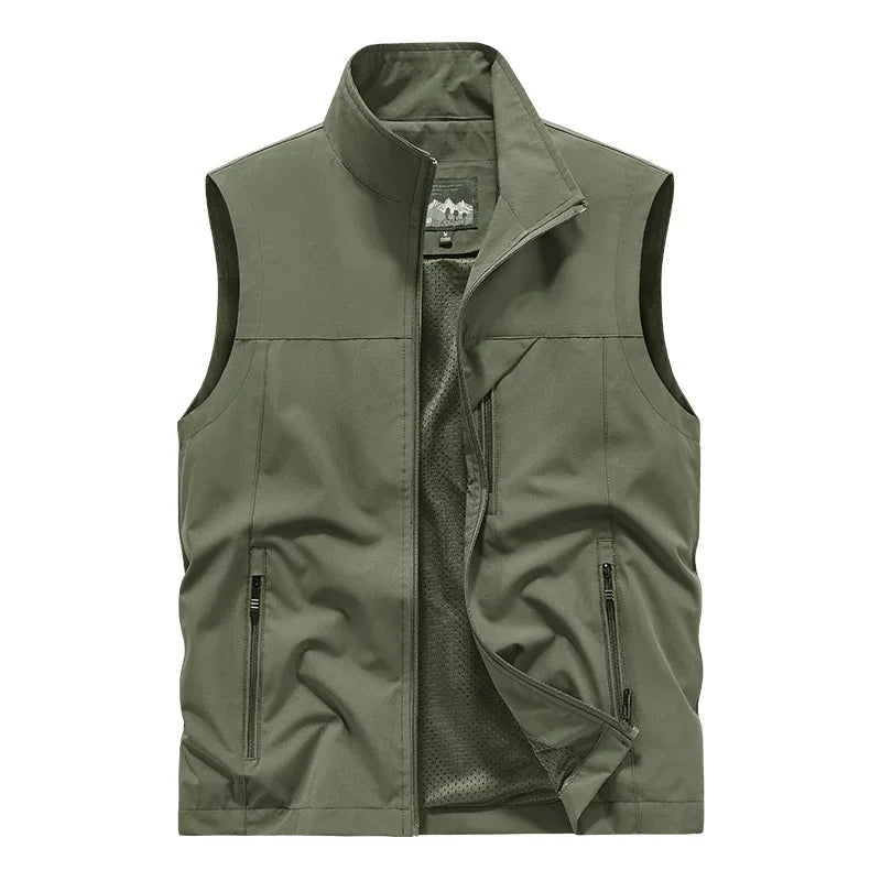 Herren Outdoor Weste mit Stehkragen - Winddichte Freizeit Jacke ohne Ärmel