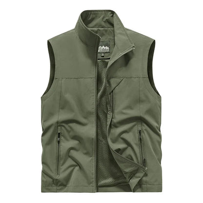 Herren Outdoor Weste mit Stehkragen - Winddichte Freizeit Jacke ohne Ärmel