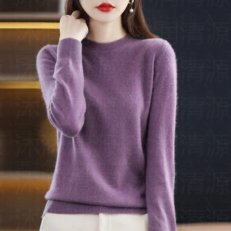 Damen Rundhals Pullover Langarm Basic Strickpullover