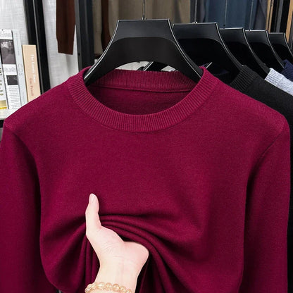 Men's fine-knit crew-neck sweater with long sleeves - navy blue