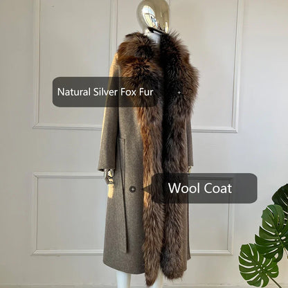 Damen Mantel Lang mit Faux-Pelzkragen Beige