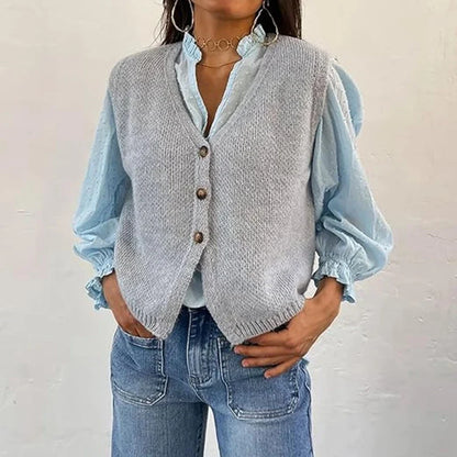 Women's knitted vest with V-neck and buttons