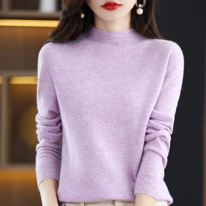 Women's sweater with stand-up collar, long-sleeved, fine-knit basic top