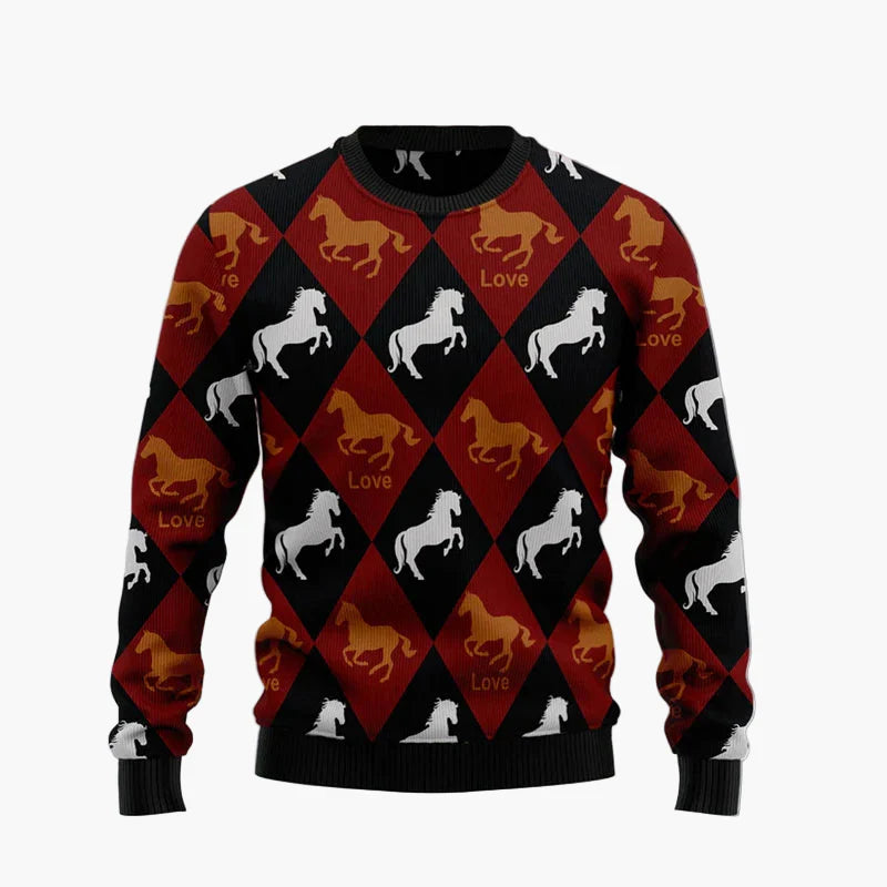 Herren & Damen Lustiger Pferdekopf Ugly Christmas Pullover – Weihnachtsfeier Strickpulli