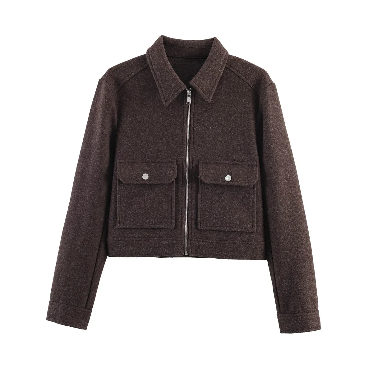 Short Jacket with Zipper and Flap Pockets