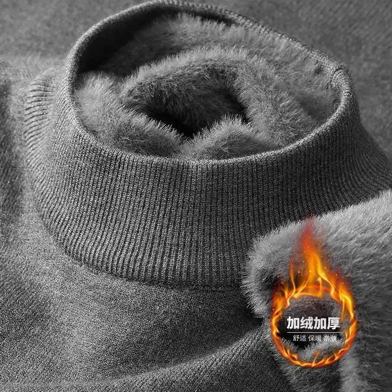 Unisex winter pullover with plush lining - turtleneck or crew neck