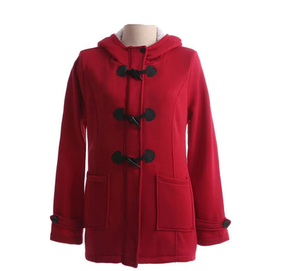 Women's winter coat with hood and toggle closure, warmly lined