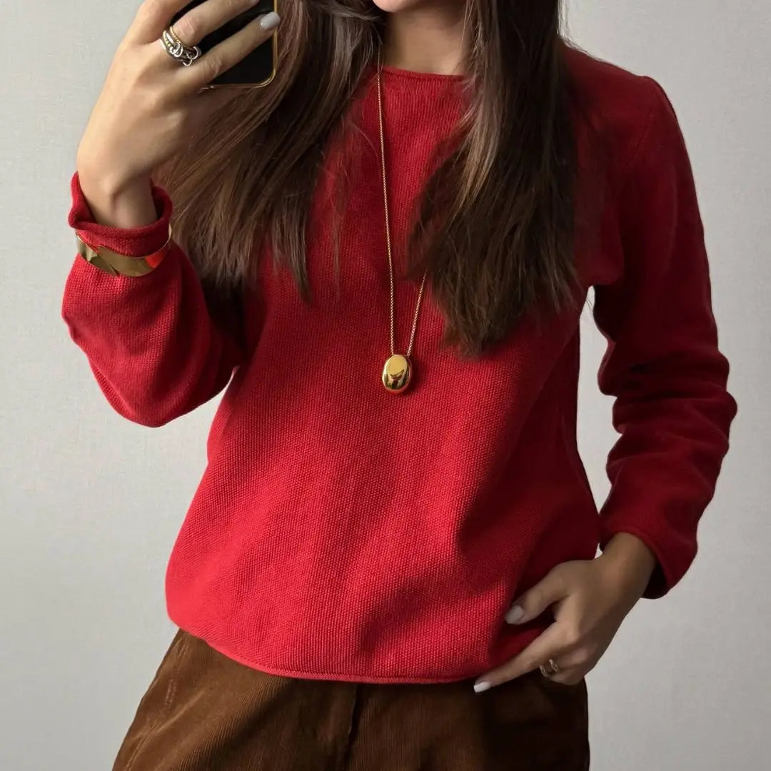 Women's crew-neck long-sleeve sweater with a knit-look texture