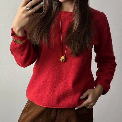 Women's crew-neck long-sleeve sweater with a knit-look texture