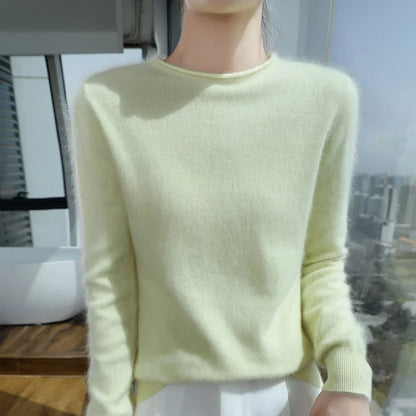 Women's Fuzzy Pink Crew-Neck Long-Sleeve Sweater