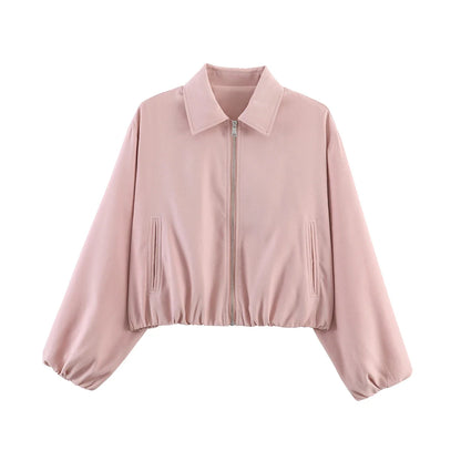 Women's cropped bomber jacket with zipper & collar