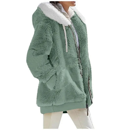 Teddy-Fleece Jacke mit Kapuze und Reißverschluss
