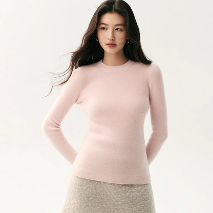 Damen Pullover Rundhals Langarm Gerippter Saum in verschiedenen Farben