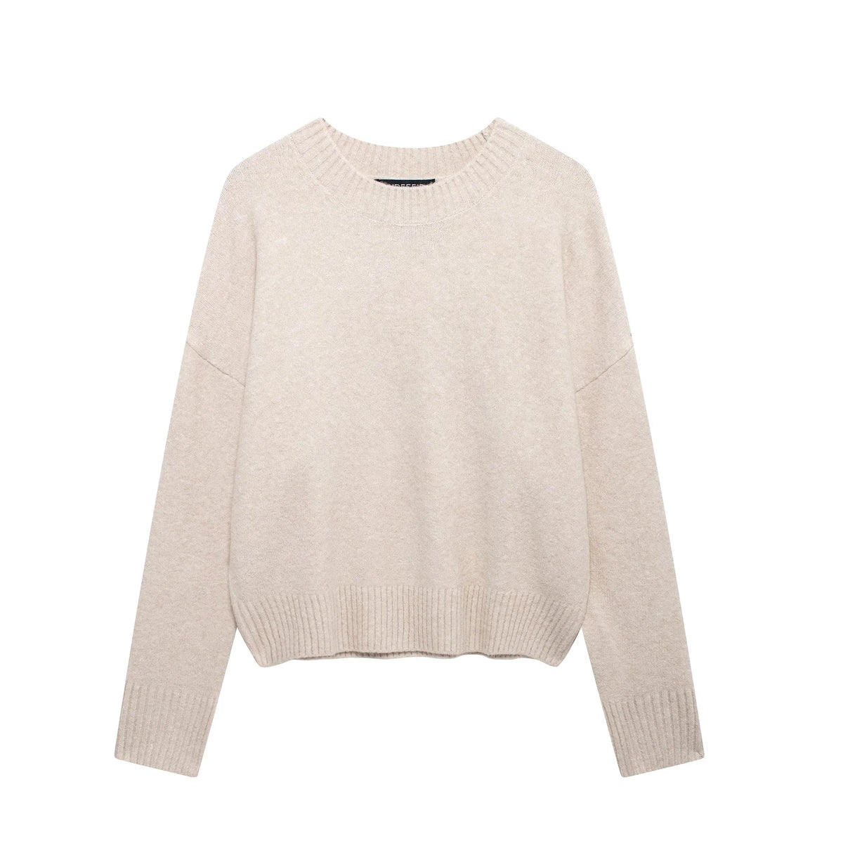 Women's Crew Neck Long-Sleeve Knit Sweater Ribbed Cuffs