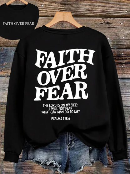 Hoodie with "Faith Over Fear" lettering and Bible quote, oversized hoodie