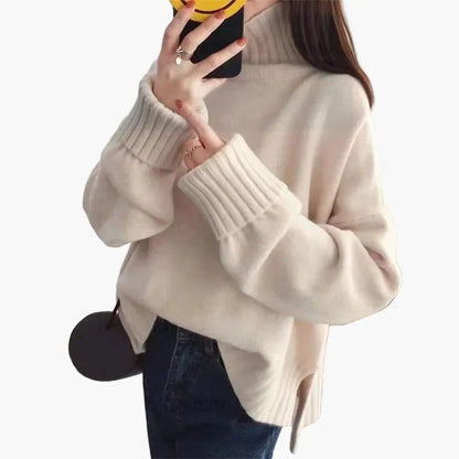 Damen Pullover im koreanischen Stil mit Stehkragen für Herbst und Winter – Lässiger Oversize-Look